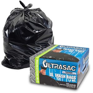 Sacs poubelle Ultrasac extra résistants de 45 gallons (50 unités avec liens) - 1,8 MIL - 38 pouces x 45 pouces - Grands sacs poubelle en plastique noir - Product Image 4