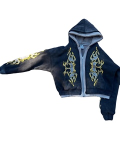 Streetwear décontracté blanc poids lourd hommes Patch broderie fermeture éclair Double couche à capuche en détresse lavé à l'acide sweats à capuche - Product Image 3