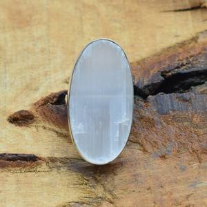 Selenite 925 Sterling <b>Silver</b> Ring Oval Gemstone Handmade Jewelry US Size 6 Elegant Gift For Women - Product Image 3