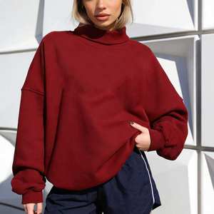 Custom Logo Women's 100% Organic Soft Cotton French Sweatshirt Drop Shoulder <b>Mock</b> <b>Neck</b> Long Sleeve Casual Pullover <b>Tops</b> Ladies - Product Image 4