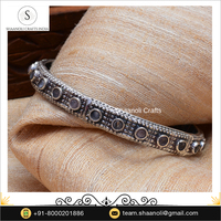 Haute qualité Style indien traditionnel fait à la main argent oxydé laiton ouvert réglable manchette Bracelet bijoux avec des pierres pour les femmes
