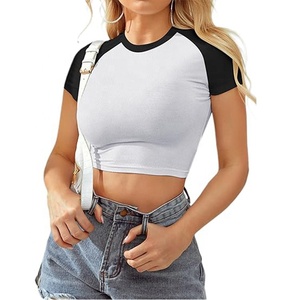 2026 Original Custom Breathable American Cotton Raglan Short Sleeve Crop <b>Top</b> T-Shirts Women <b>Black</b> White Spring Summer Slim Fit - Product Image 1
