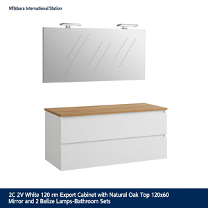 2C 2V White 120 cm Export Cabinet with Natural Oak Top 120x60 <b>Mirror</b> and 2 Belize Lamps-Bathroom <b>Sets</b> - Product Image 2