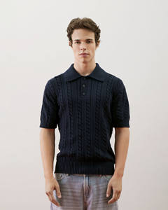 Camiseta de Manga Corta para Hombre, Otoño, Alta Calidad, Bordada, de Punto Trenzado, Algodón, Corte Regular, Logotipo Privado Personalizado, Uso Diario - Product Image 1