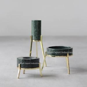 Portavelas de mármol verde a granel al por mayor con soporte de vela de marco de metal dorado para Decoración de mesa de hogar y boda - Product Image 5