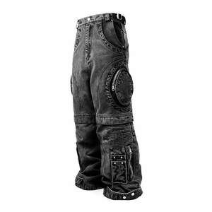 Premium Unisex Designer Baggy Skate <b>Jeans</b> New Release Dark Blue <b>Wide</b> <b>Leg</b> Pants Breathable OEM Serviced Hip Hop <b>Men</b> Outfit - Product Image 5