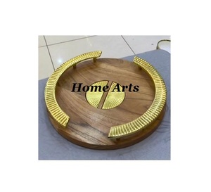 Bandeja para servir postres de metal y madera, tamaño personalizado, forma redonda, aperitivos, dátiles, bandeja para servir para los más vendidos - Product Image 1