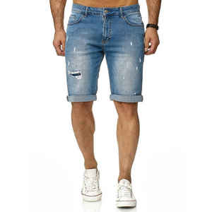 Short ample en denim effet vieilli avec logo personnalisé pour homme, couleur multicolore, jorts jeans shorts minces pour homme - Product Image 4