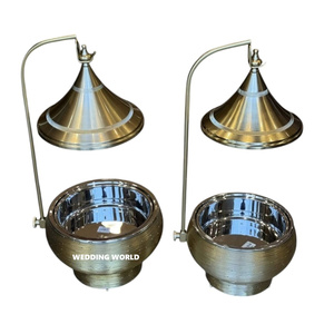 อุปกรณ์อุ่นอาหารโลหะทำด้วยมือทำจากโลหะอุปกรณ์อุ่นอาหารทำจากโลหะสำเร็จรูปสีทองทรงกลมสำหรับร้านค้าแฟนซี - Product Image 5