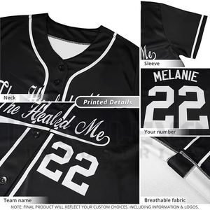 Uniforme de baseball unisexe de haute qualité, logo personnalisé, taille plus, maillot en sergé 3D, couture sur le devant, respirant, évacuation de l'humidité, maille solide - Product Image 5