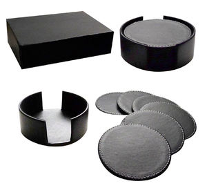 Juego de posavasos redondo con logotipo personalizado, taza de té de cuero genuino - Product Image 2