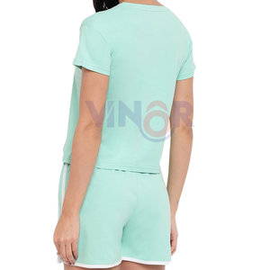 Conjuntos de camiseta y pantalones cortos de Venta caliente para mujer Camiseta cómoda de 2 piezas y conjuntos cortos para mujer en alta calidad con OEM - Product Image 4