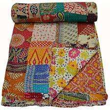 Boho Chic Cotton Kantha Quilt <b>King</b> <b>Size</b> | Handmade Indian Patchwork <b>Bedspread</b> Throw - Product Image 2