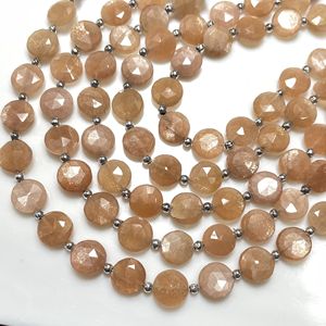 Venta al por mayor 9MM Peach Moonstone Coin-Shape Faceted Beads Natural Calibrated Stone Beads - Product Image 5