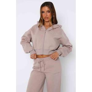 Ensemble de survêtement long en deux pièces pour femmes, uni, brodé, pour l'hiver - Product Image 1