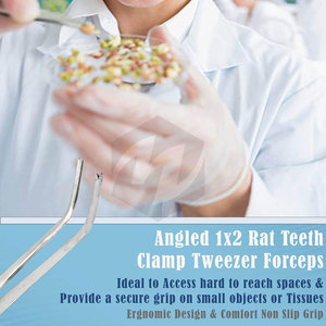 Pinzas para pulgar de tejido Pinzas de laboratorio multiusos con puntas romas y 1x2 Puntas de dientes de rata Kocher Premium Instrumentos médicos en ángulo de 10 pulgadas - Product Image 4