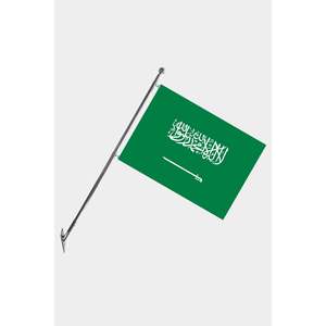 Ensemble de mât de drapeau télescopique pour l'Arabie Saoudite avec drapeaux et bannières en plastique imprimés numériquement à fixation murale - Product Image 1