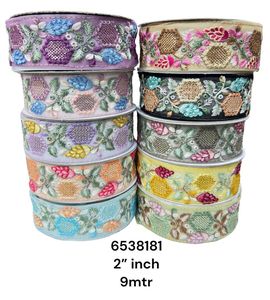 Custom made on black base fabric multi coloured floral embroidered <b>laces</b> with sequins work for garments and for resale purposes. - Product Image 6