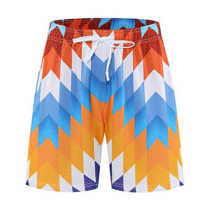 Pantalones Cortos de Malla con Estampado de Sublimación Personalizado para Hombre, Pantalones Cortos de Baloncesto con Diseño Geométrico en Zigzag, Cintura Elástica con Cordón, Secado Rápido - Product Image 3