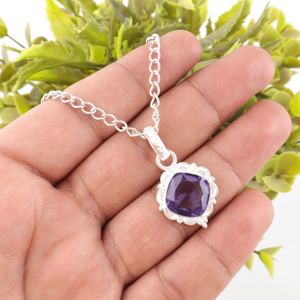 Colgante de Iolita con Corte Cojín, Estilo Vintage, Grabado, Elegante, Piedra Azul, Plata de Ley 925, Regalo de Aniversario de Bodas Hoy - Product Image 4