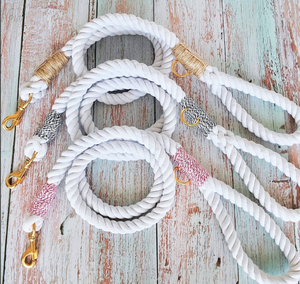 ชุดสายจูงสุนัขทำด้วยมือเชือกคอตตอนสีทองธรรมชาติสีขาว - Product Image 2