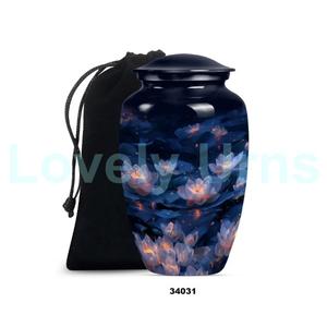 Best Selling Beautiful Pink Lotus Large Aluminium Cremation Adult Urn for Human Ashes Decorative Urn With Free <b>Velvet</b> <b>Bag</b> - Product Image 5