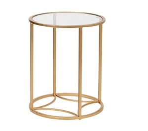 Muebles modernos de lujo para el hogar, mesa de centro lateral de metal dorado con tapa de cristal para sala de estar - Product Image 1