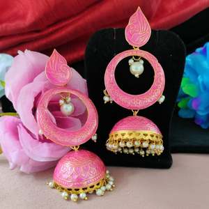 Diseño elegante tradicional estilo bohemio étnico Meenakari Jhumkas esmalte de calidad fina pendientes colgantes de moda joyería llamativa - Product Image 1