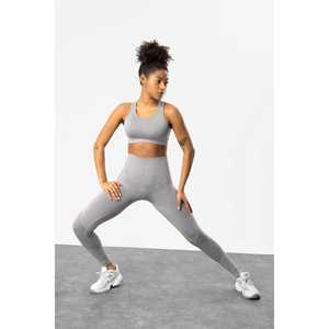 Collants de sport gris décontractés à taille haute avec détails côtelés et sans couture - Product Image 3