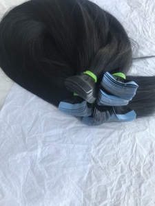 Extensions de cheveux humains Remy vierges, cuticules indiennes non traités, alignées, couleur naturelle, n ° 1, ruban adhésif de 20 pouces, lisses et soyeux, fournisseurs - Product Image 5