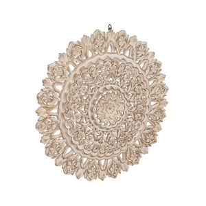 Prix d'usine Décoration murale ronde blanche ornementale traditionnelle Oeuvre en bois massif Technique personnalisée fabriquée en Inde - Product Image 3