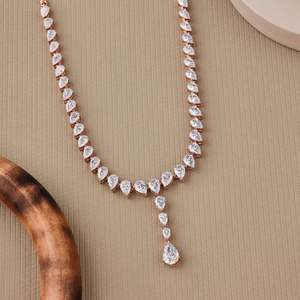 Black Pearl Jewels Designer 14K Gold <b>Tennis</b> <b>Necklace</b> Set 12.79 Ct Lab Grown Pear Cut White Diamonds IGI Certified Trendy 16 Inch - Product Image 1