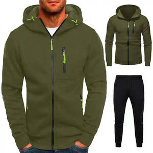 Sudadera con capucha y pantalón de correr con logotipo personalizado para hombre, ropa de calle informal con diseño de cremallera para entrenamiento - Product Image 2