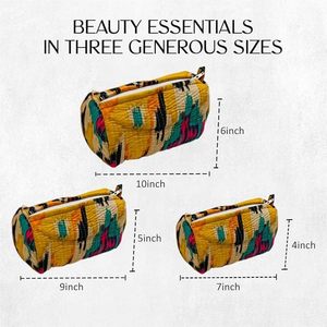 Yellow Floral Pure Cotton Hand-Block Large Eco-Friendly Vintage Case Multipurpose Pouches Organiser/Kit/Bag Cosmetic <b>Makeup</b> - Product Image 4