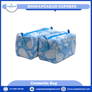 Haute Qualité Indien Coton Bloc Imprimé Matelassé Maquillage Cosmétique Sac Neel Booti Rayé Style Fermeture À Glissière Meilleur Prix Vente - Product Image 2