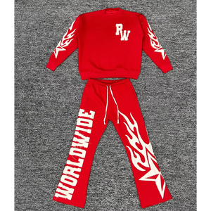 Ensemble de survêtement de qualité supérieure, broderie usée, survêtement 100% coton, sweat-shirt à capuche et pantalon empilé, dernier design - Product Image 6