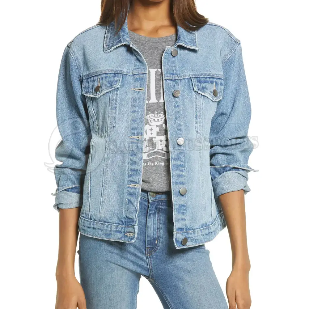 Newest Style Cheap Price Women Jean Jacket High Quality Light Blue Casual Jean Jacket