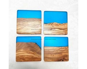 Epoxy Resin Square Best <b>Coaster</b> and Acacia Wood Stand Eco Friendly Luxury Solid Acacia Wood and Epoxy Resin Craft Tea <b>Drink</b> - Product Image 5