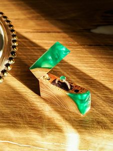 PERSONALIZED RUSTIC HANDMADE Wholesale Engagement Proposal Wedding Unique Double Slot Wooden and Resin Jewelry <b>Ring</b> Box - Product Image 2