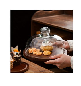 Wholesale Round Shaped Wood <b>Display</b> Dessert Rack <b>Glass</b> Lid <b>Dome</b> Wedding Birthday Party Decorative Item - Product Image 4