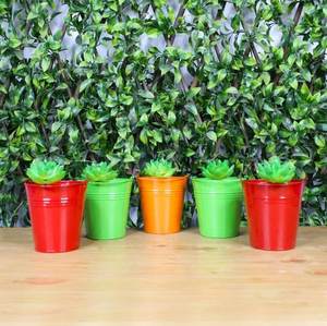 Jardinières de fleurs en seau en métal coloré avec poignées pour la maison jardin extérieur Pots de fleurs décoratifs et jardinières - Product Image 1