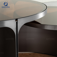 OEM Table de canapé de luxe moderne Ensemble de tables basses rondes imbriquées en verre trempé plaqué acier inoxydable noir