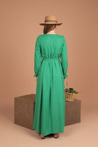 Robe longue en tissu Aerobin pour femme, douce et naturelle, à volants brodés, taille naturelle, respirante, vente en gros - Product Image 3