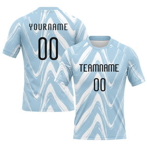 Tenue d'équipe respirante personnalisée, bleu clair, noir et blanc, lignes et vagues, uniforme de volley-ball par sublimation, uniforme à séchage rapide pour hommes - Product Image 2