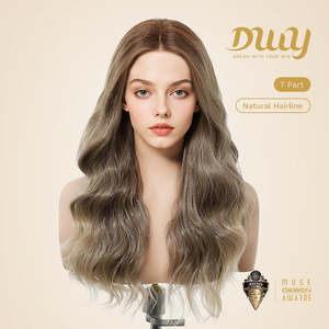 Isabella-DWY for Ombre Flax <b>Brown</b> Blonde Curly Synthetic <b>Wig</b> Light <b>Brown</b> Front T-Part Front T-Part Ombre Flax <b>Brown</b> Blonde Curly - Product Image 2