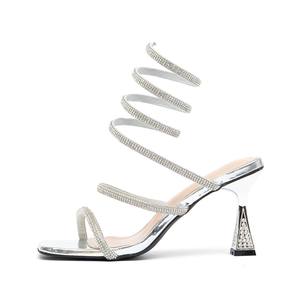 Sandalias de Tacón Ultra Alto con Punta Cuadrada y Tira Trasera con Pedrería, Estilo Europeo Americano, Versátiles y Casuales para Mujer - Product Image 5