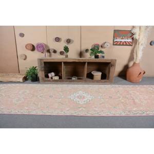 Alfombra turca Vintage escandinava grande 3,5X12,7 pies Material de lana de diseño de retazos hecho a mano con respaldo de látex para uso en pasillos - Product Image 1