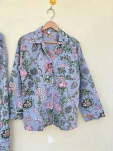 Pyjama de nuit en popeline 100% coton, fabriqué à la main en Inde, imprimé floral, élégant, décontracté, doux, printemps-été - Product Image 4