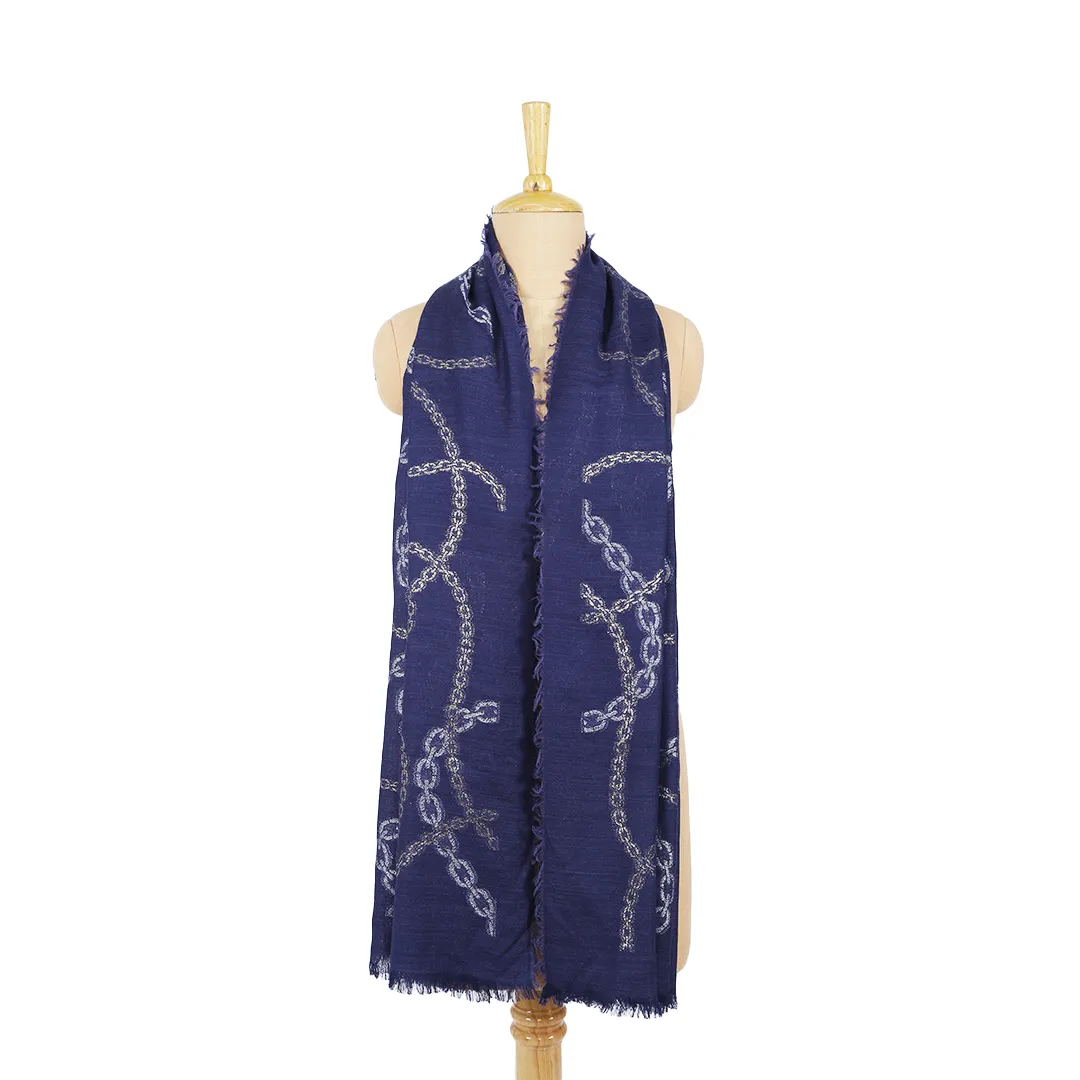 Luxus Designer Schals Schals Silber Lurex Kette Blau Jacquard Handmade Schal von Direct Exporter