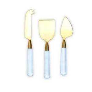 Ensemble élégant de serveurs à fromage en acier inoxydable avec poignée en marbre bleu pour usage domestique - Product Image 1